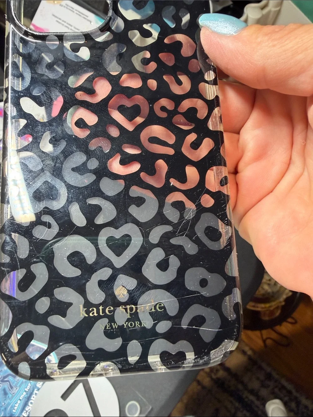 kate spade Black and Gold Heart Leopard iPhone Case